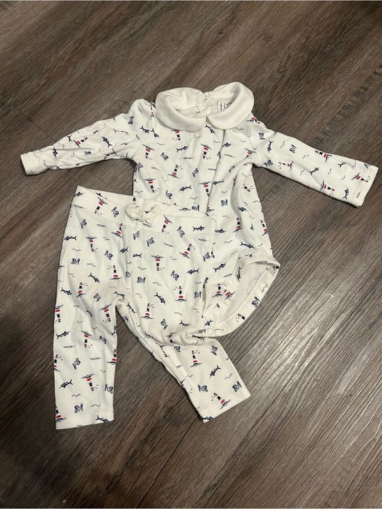 Janie and Jack Other - Janie and Jack White Navy and Red Nautical Print Outfit